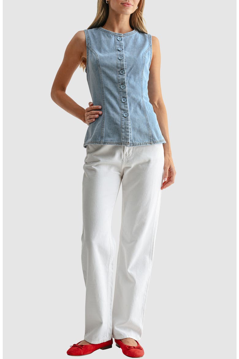 Button Front Denim Vest, Alternate, color, DENIM