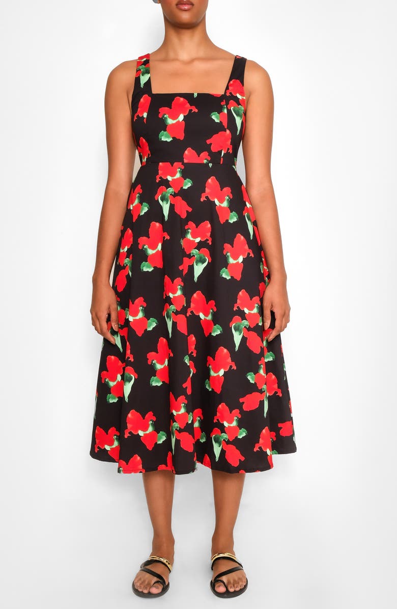 The Lulo Project Breeze Stretch Cotton Sundress, Main, color, Orange Bloom Black