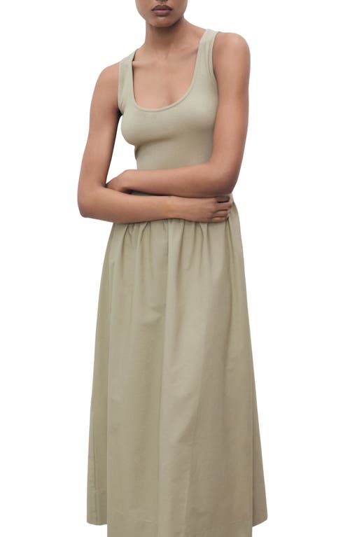 Mango Flared Dress In Combined Fabric Khaki In Green