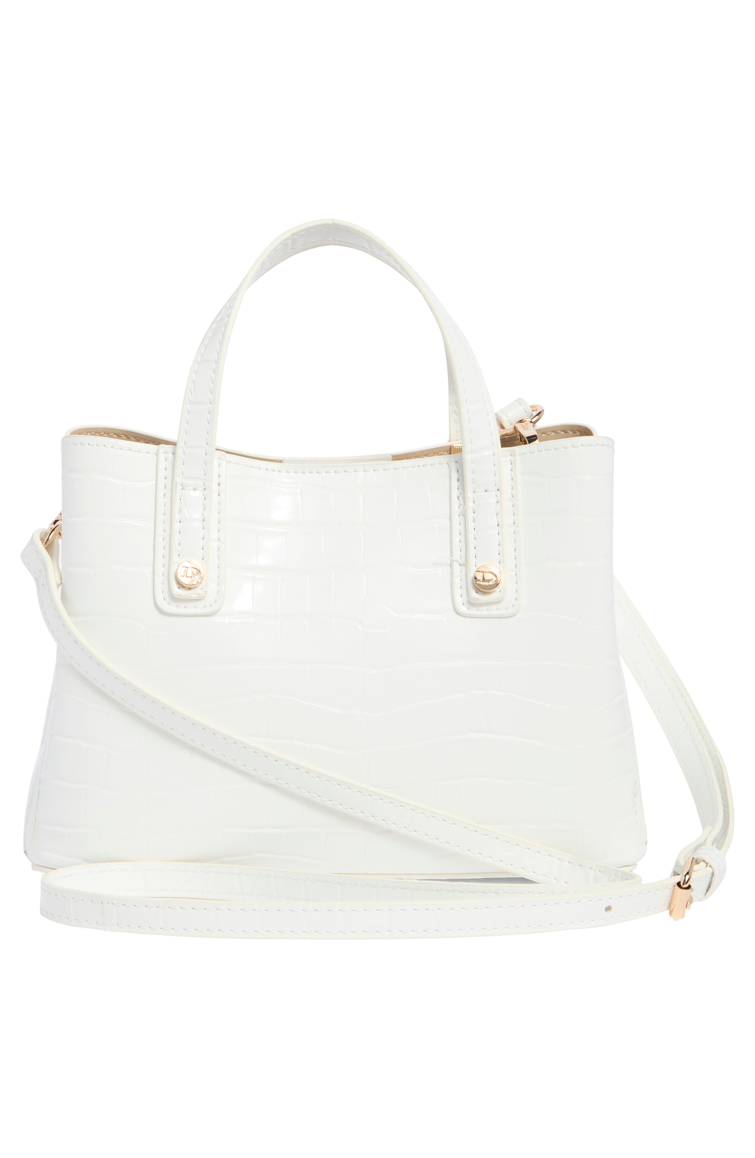Dinky Dorrie Croc Embossed Faux Leather Satchel, Alternate, color, WHITE