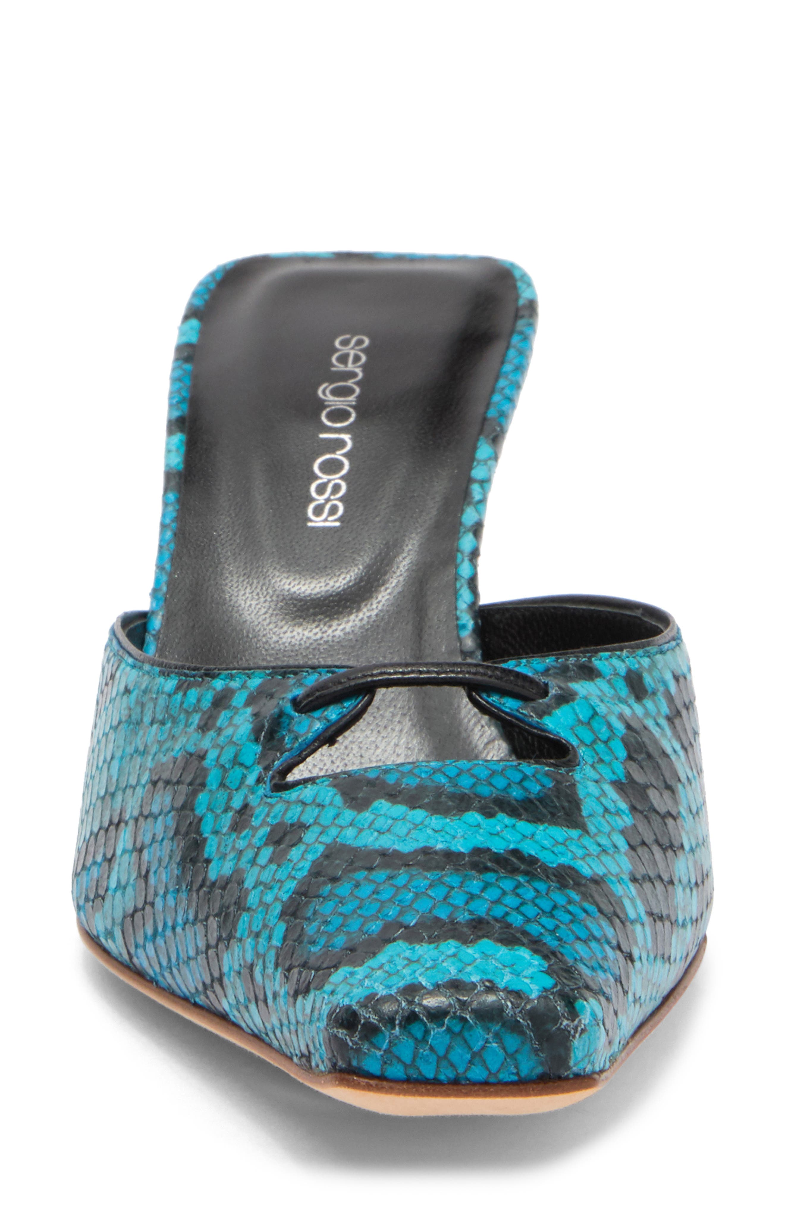 Sergio Rossi Snakeskin Embossed Leather Kitten Heel Mule, Alternate, color, 