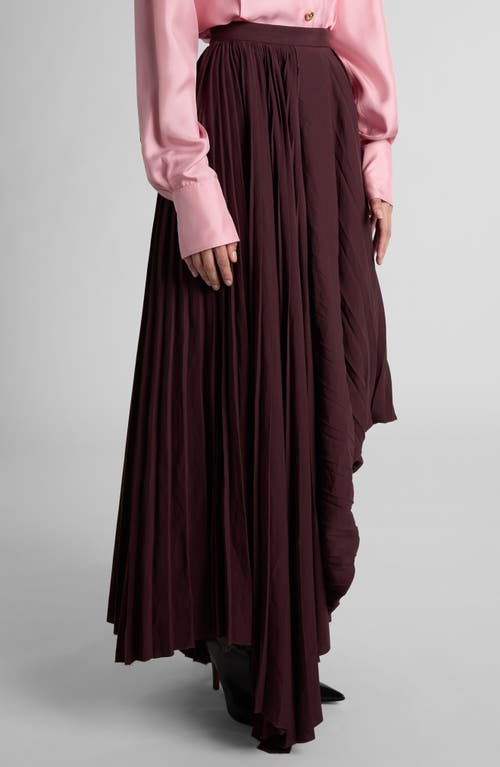 Alexander Mcqueen Pleated Asymmetric Maxi Skirt In Burgundy