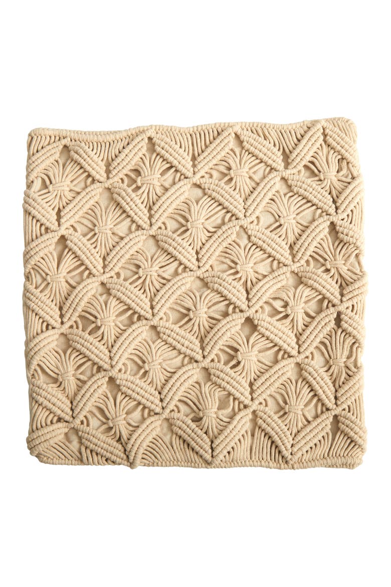 18-in Boho Diamond Woven Macrame Decorative Pillow Cover, Main, color, Beige