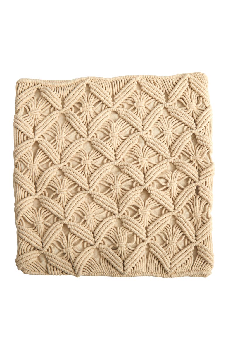 NEARLY NATURAL 18-in Boho Diamond Woven Macrame Decorative Pillow Cover, Main, color, Beige