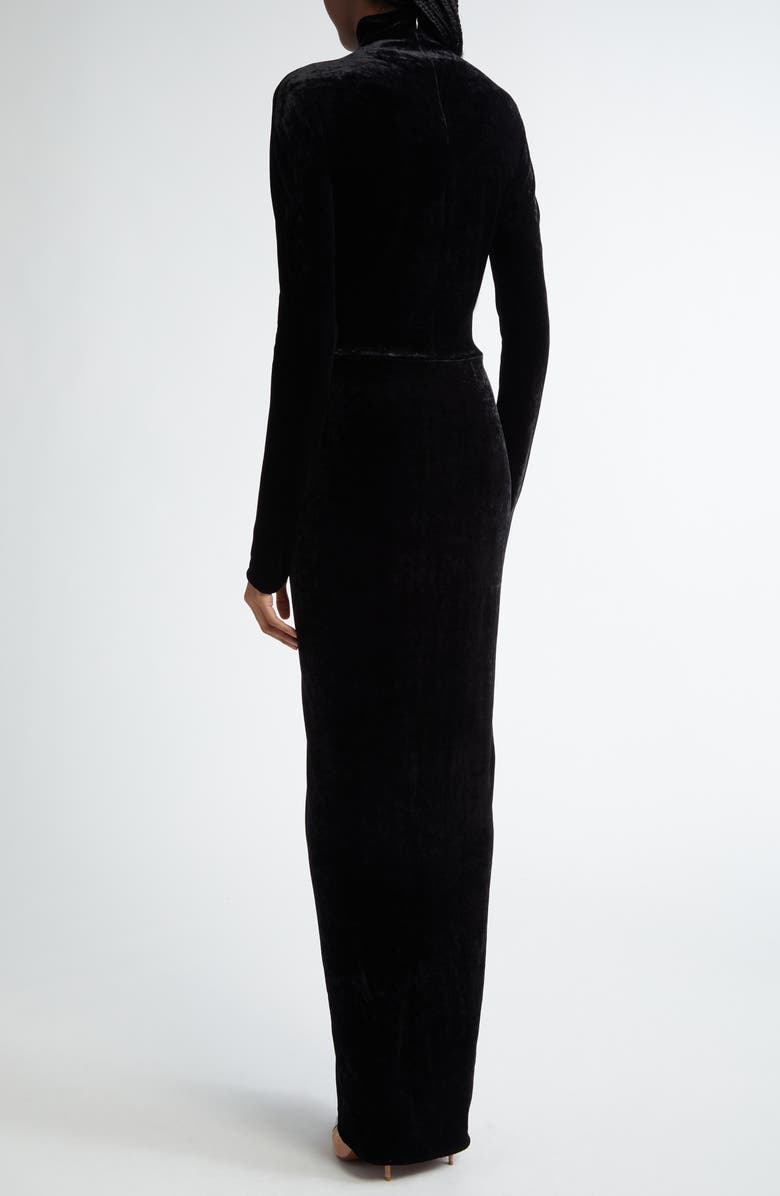 Alaïa Draped Long Sleeve Body-Con Velvet Dress, Alternate, color, 