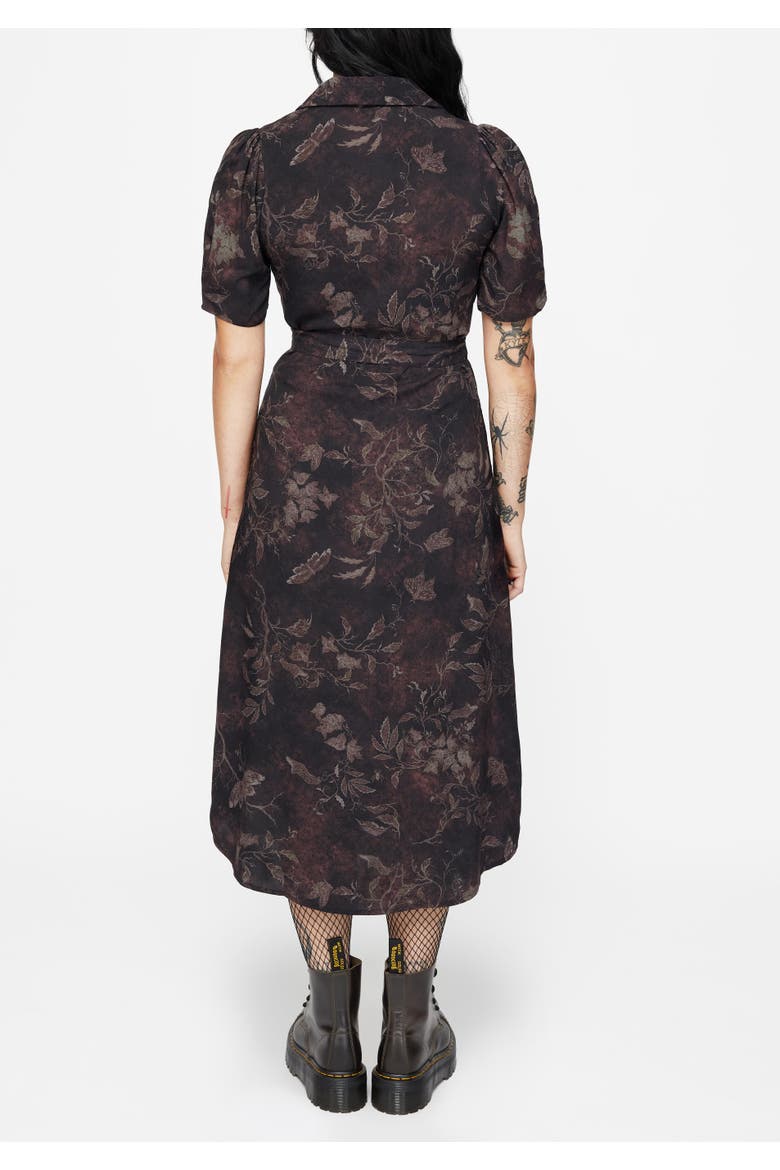 Ashmire Moth Print Tie-Waist Shirt Dress, Alternate, color, Black