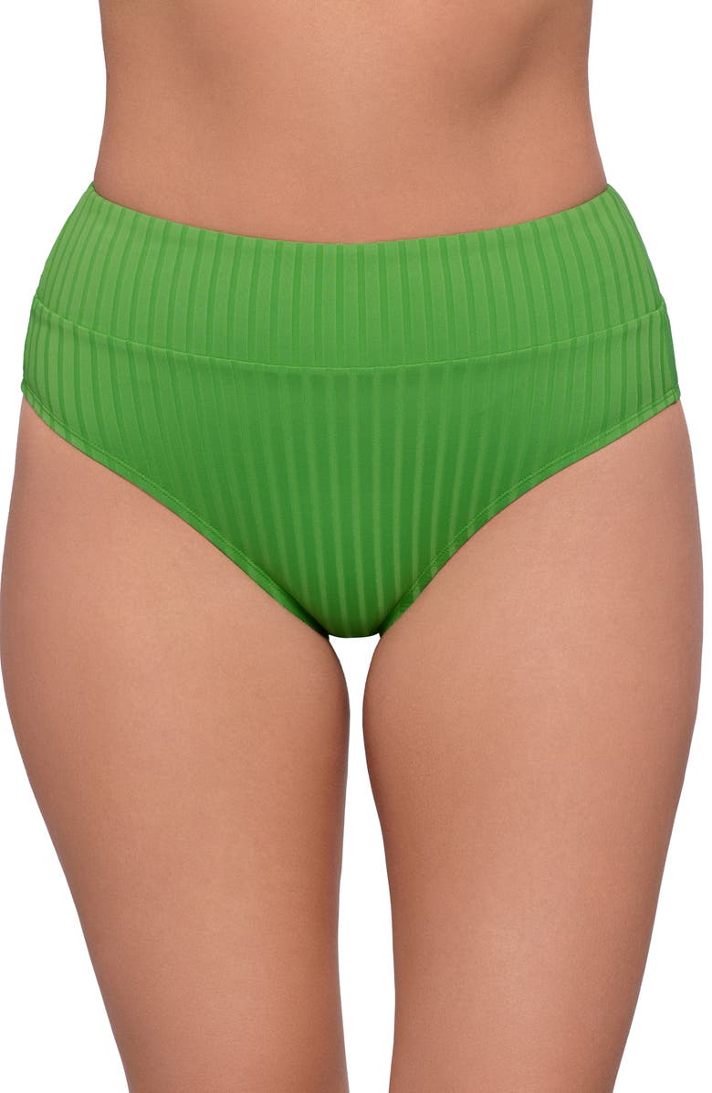 S3 Apparel Smoothing and Sculpting Ribbed Banded High-Waist Bikini Swimsuit Bottoms, Main, color, Serpentine