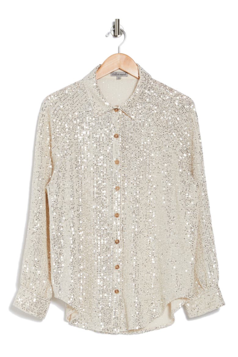Sequin Button-Up Blouse, Alternate, color, CHAMPAGNE