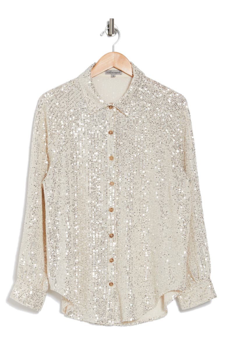 WISHLIST Sequin Button-Up Blouse, Alternate, color, Champagne