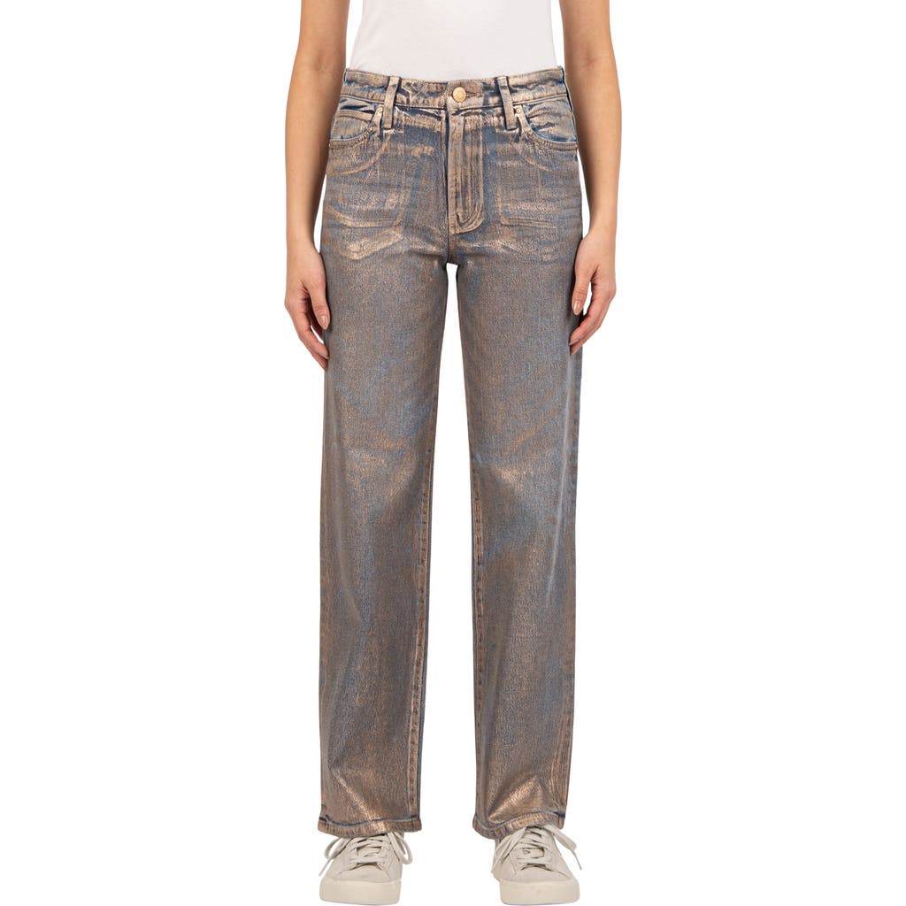 KUT from the Kloth Sienna Coated High Waist Wide Leg Jeans in Metallic Rose Gold