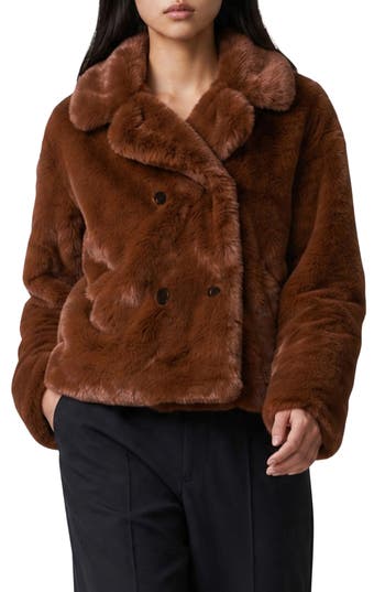 Noize Push Faux Fur Coat In Ruset