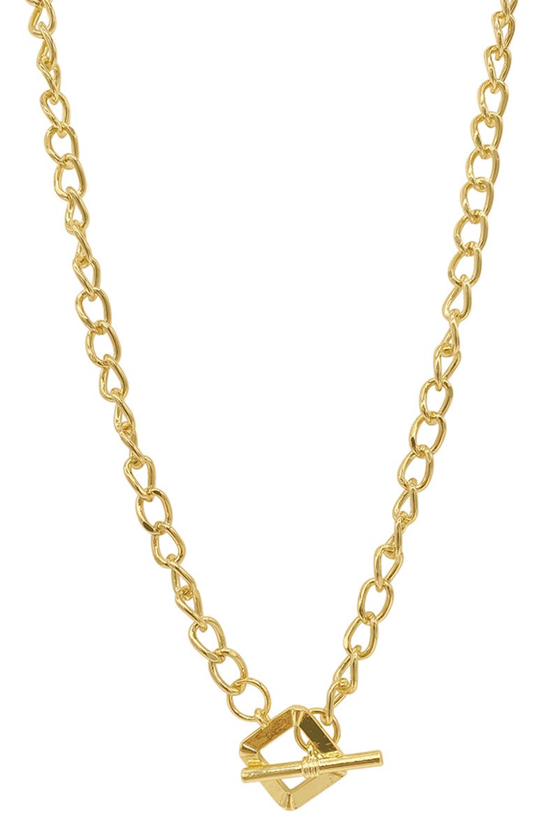 Adornia Water Resistant Open Curb Chain Square Toggle Necklace, Main, color,