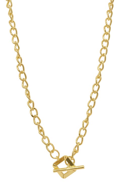 Water Resistant Open Curb Chain Square Toggle Necklace