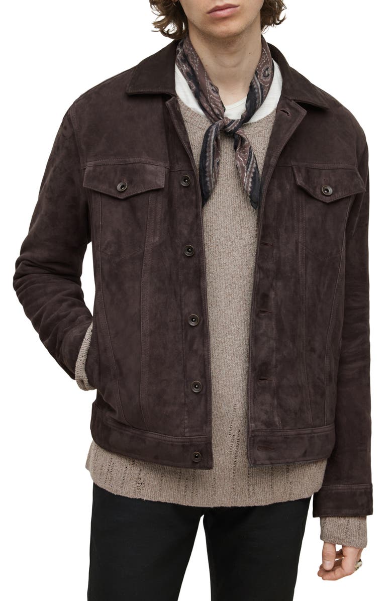 John Varvatos Brandon Suede Trucker Jacket, Main, color, 