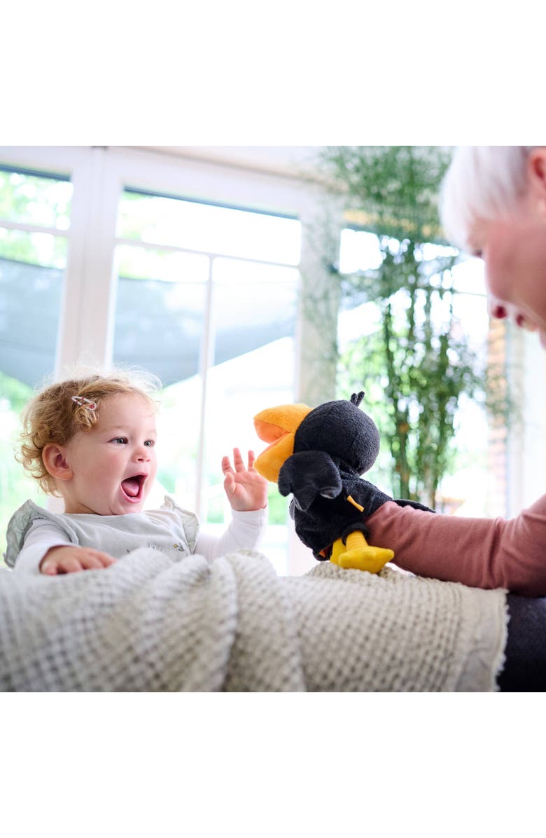 HABA Theo the Raven Hand Puppet - Interactive Puppet Show Toy with Cherries, Pretend Play Set and Toddler Toys for 18 Months and Up, Alternate, color, Black Multi