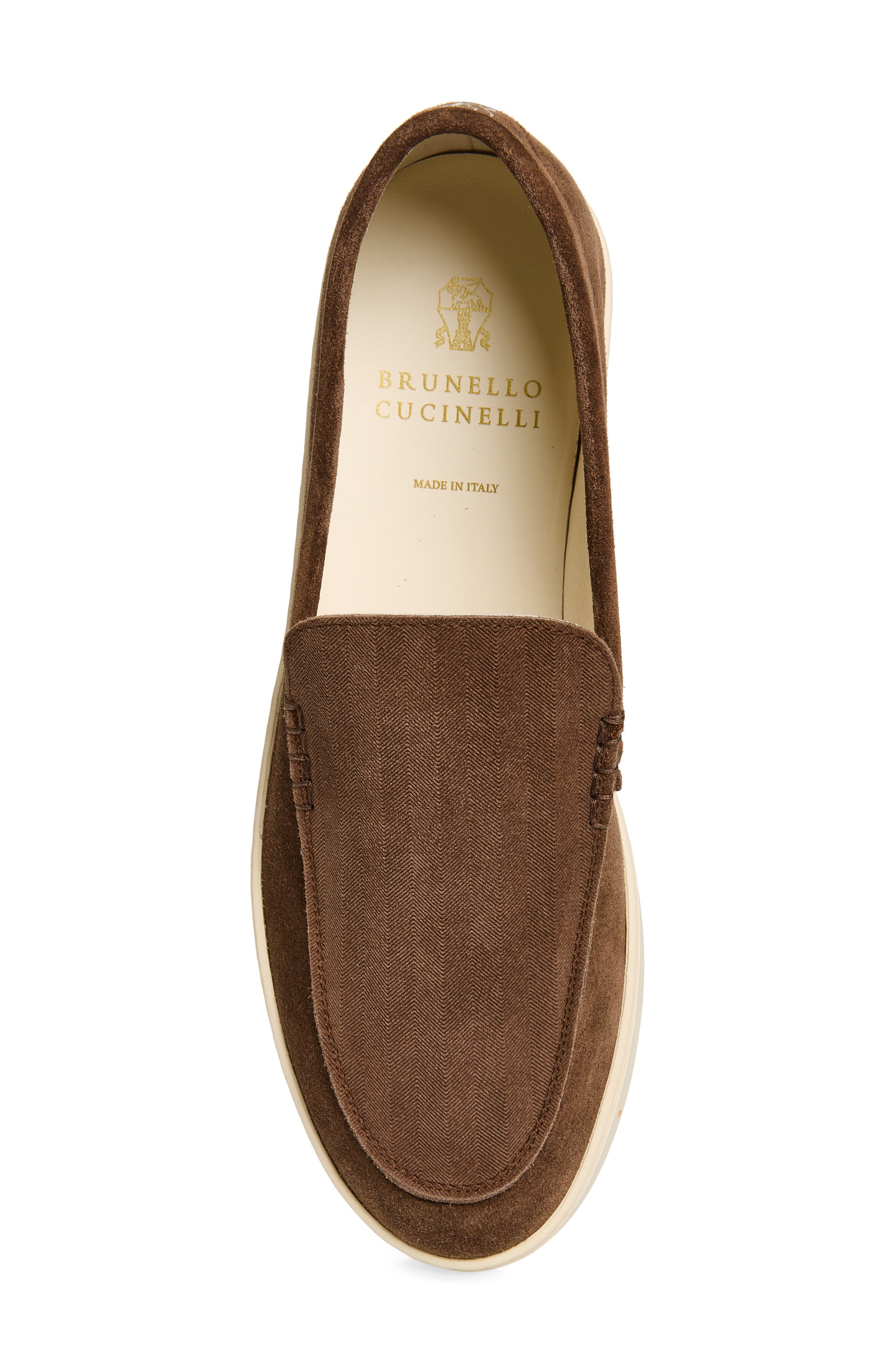 Brunello Cucinelli Chevron Embossed Suede Loafer, Alternate, color, Dark Brown