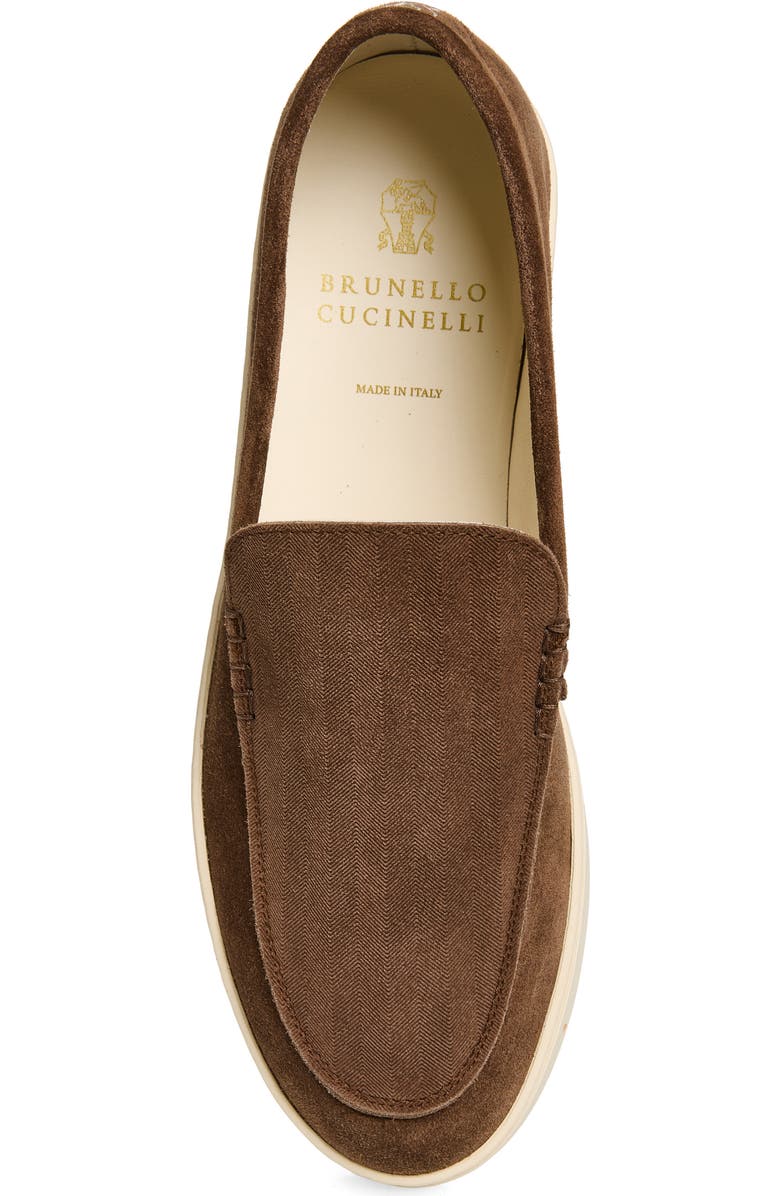Brunello Cucinelli Chevron Embossed Suede Loafer, Alternate, color, Dark Brown
