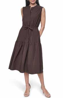 Tiered Midi Dress with Tie Belt
