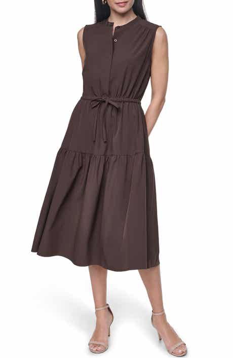 Tiered Midi Dress with Tie Belt