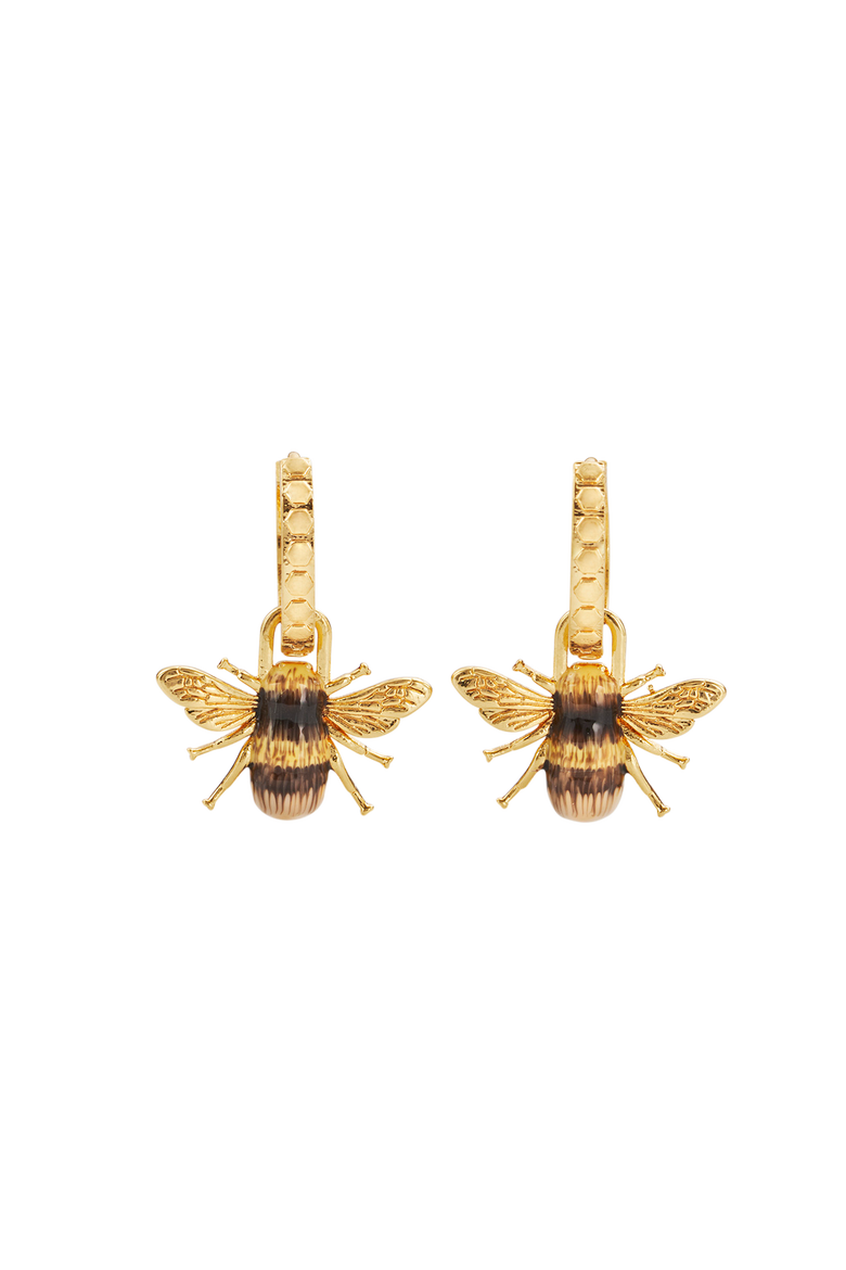Honey Bee Hoop Earrings, Main, color, Gold