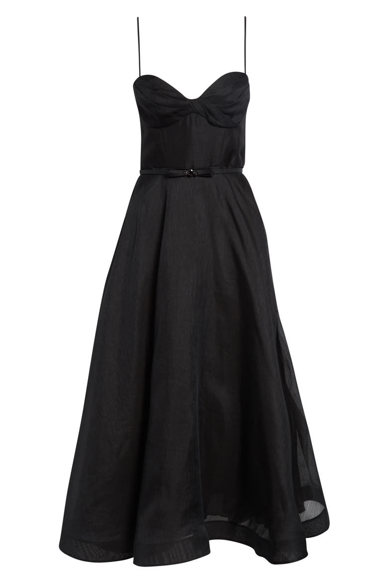 Kindred Spirit Luna Structured Linen & Silk Midi Cocktail Dress, Alternate, color, BLACK