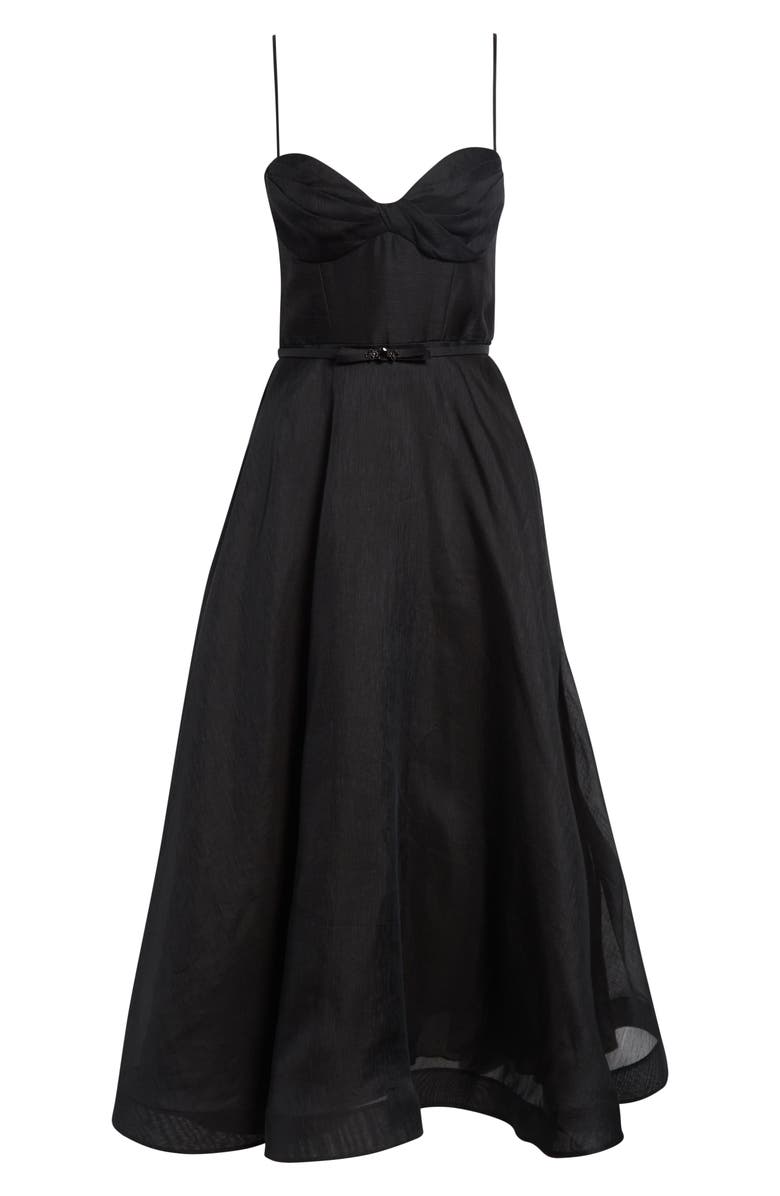 Zimmermann Kindred Spirit Luna Structured Linen & Silk Midi Cocktail Dress, Alternate, color, Black