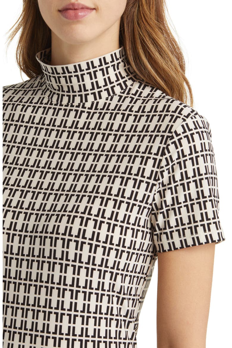 Geo Print Short Sleeve Mock Neck Top, Alternate, color, ANNE WHITE/ ANNE BLACK