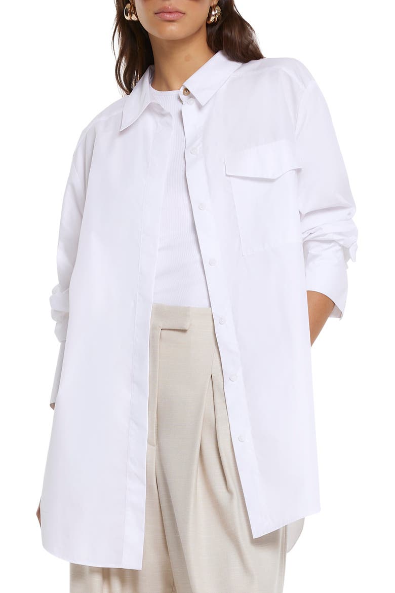 Oversize Poplin Button-Up Shirt, Main, color, WHITE