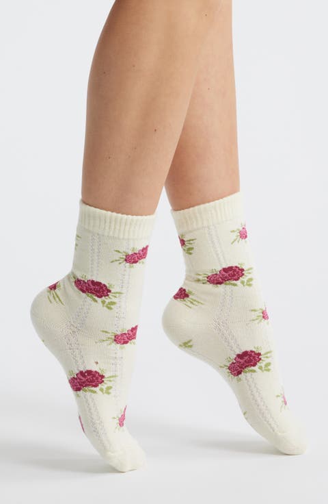 Cozy Chic Floral Pointelle Quarter Socks