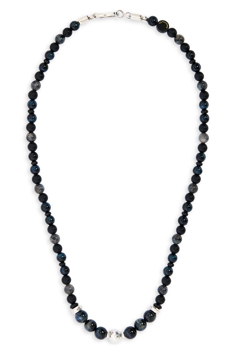Men's Beaded Stone Necklace, Main, color, BLUE TIGER EYE
