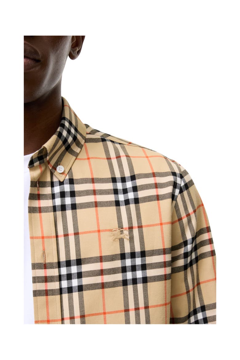 Relaxed Fit Check Cotton Shirt, Alternate, color, Sand beige