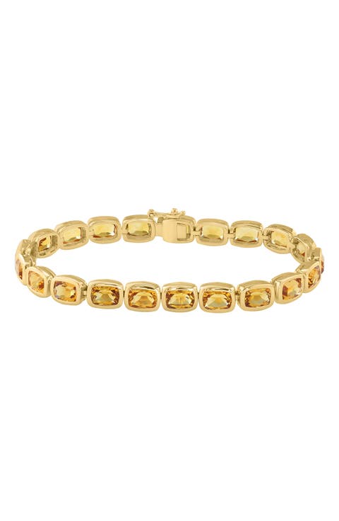 Cushion Cut Citrine Gold Plated Sterling Silver Line Bracelet