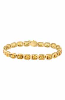 Cushion Cut Citrine Gold Plated Sterling Silver Line Bracelet
