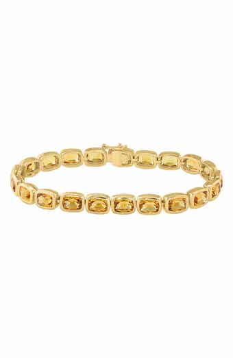 Cushion Cut Citrine Gold Plated Sterling Silver Line Bracelet