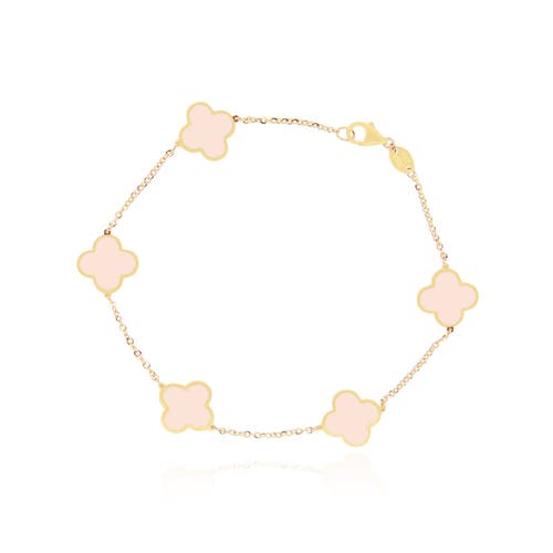 The Lovery Fine Jewelry Small Pink Pearl Clover Bracelet In Pink
