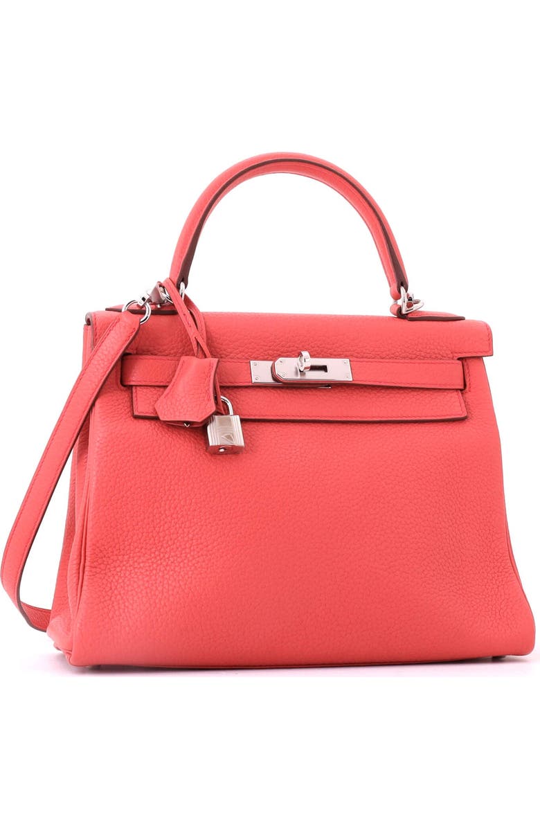 Pre-Owned Hermes Kelly Handbag Pink Clemence with Palladium Hardware 28, Alternate, color, Bougainvillier
