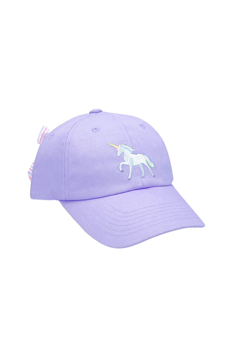 Bits & Bows Rainbow Unicorn Twill Bow Baseball Hat, Main, color, Lavender