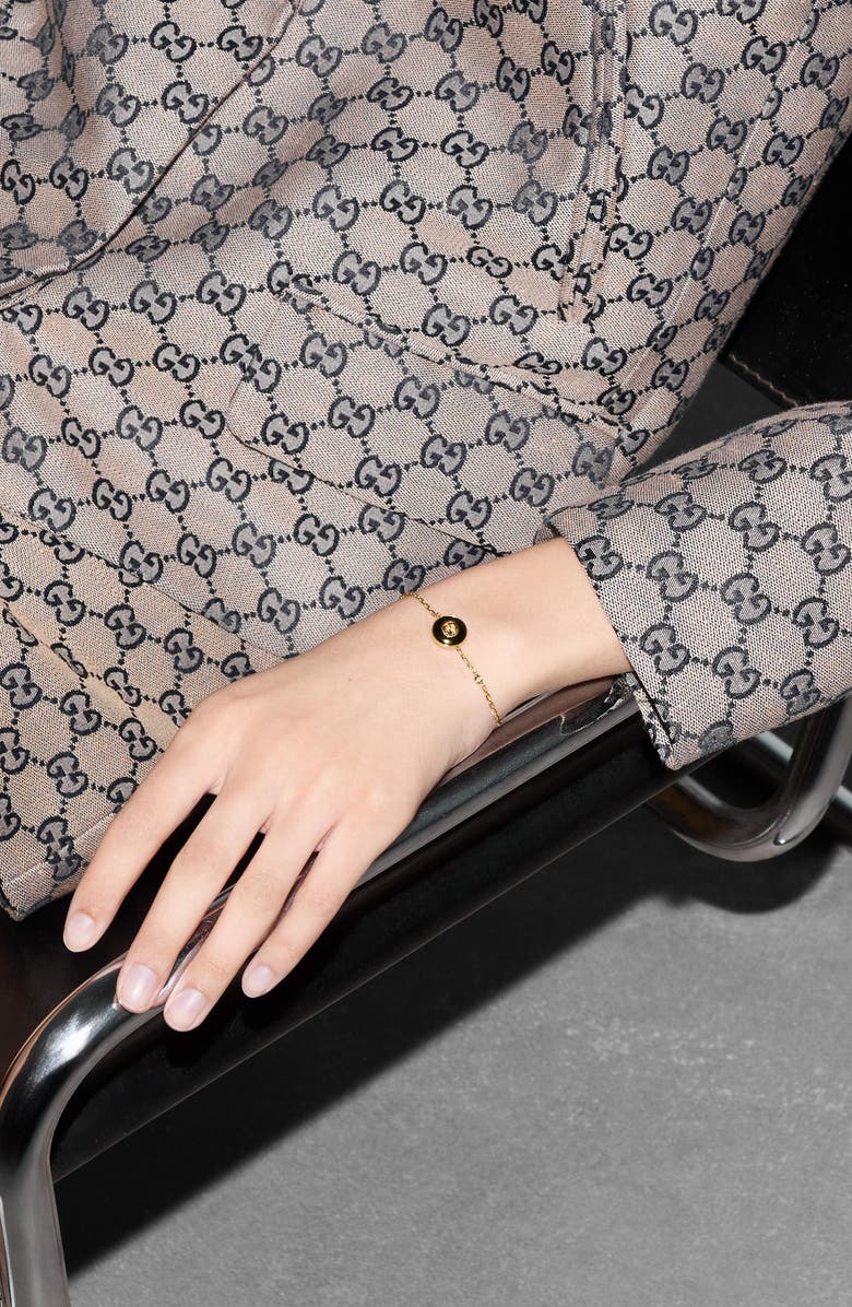 Gucci Interlocking-G Black Onyx Bracelet, Alternate, color, Yellow Gold