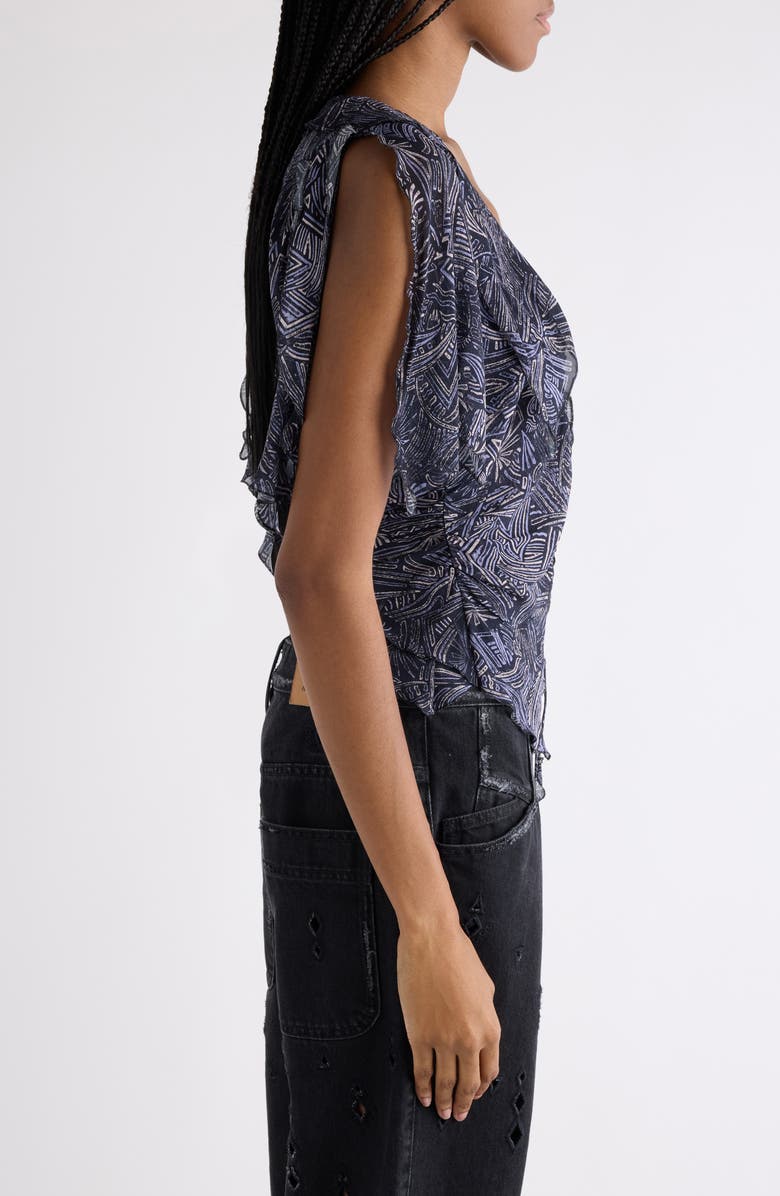 Isabel Marant Thanais Print Silk Lace-Up Top, Alternate, color, Faded Night