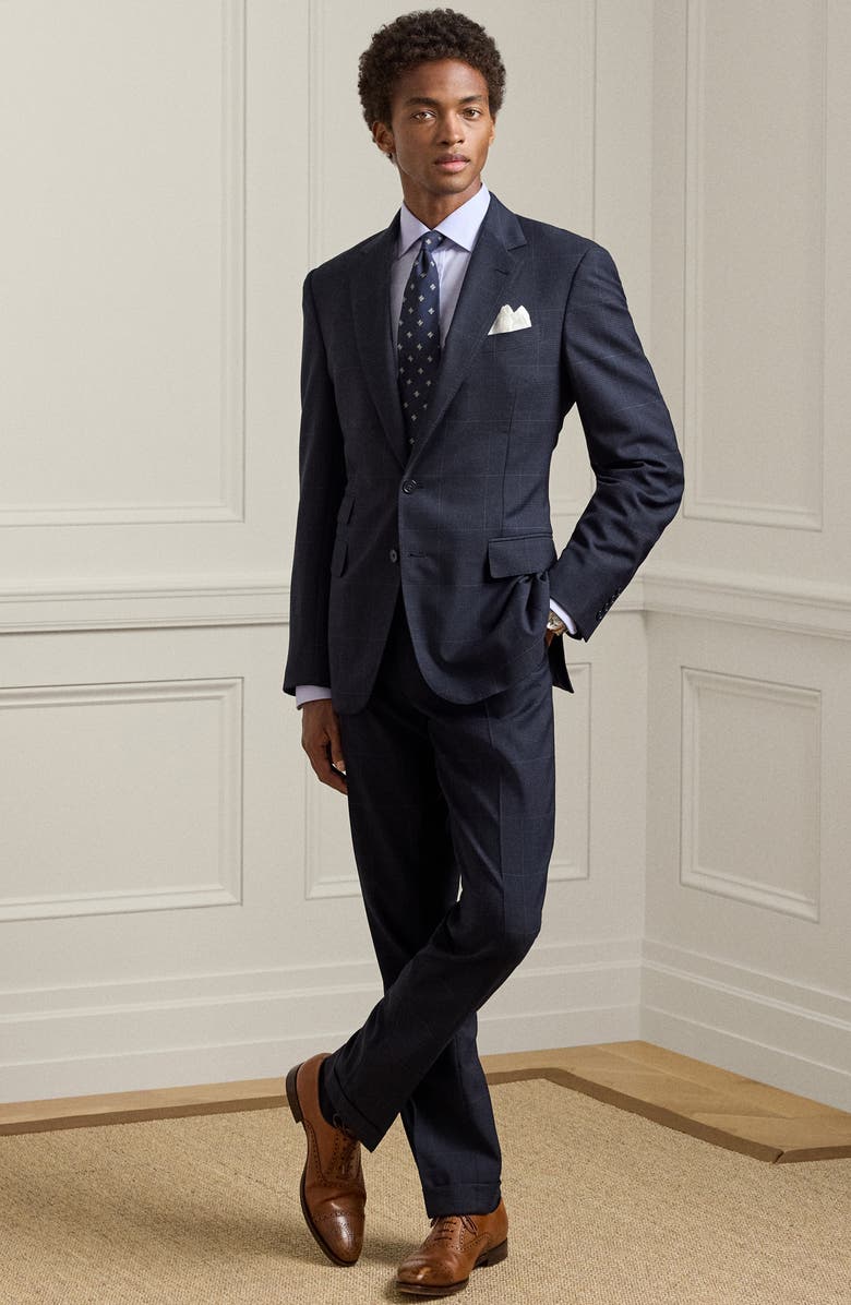 Ralph Lauren Purple Label Overcheck Navy Glen Plaid Wool Suit, Alternate, color, Navy/ Bright Navy