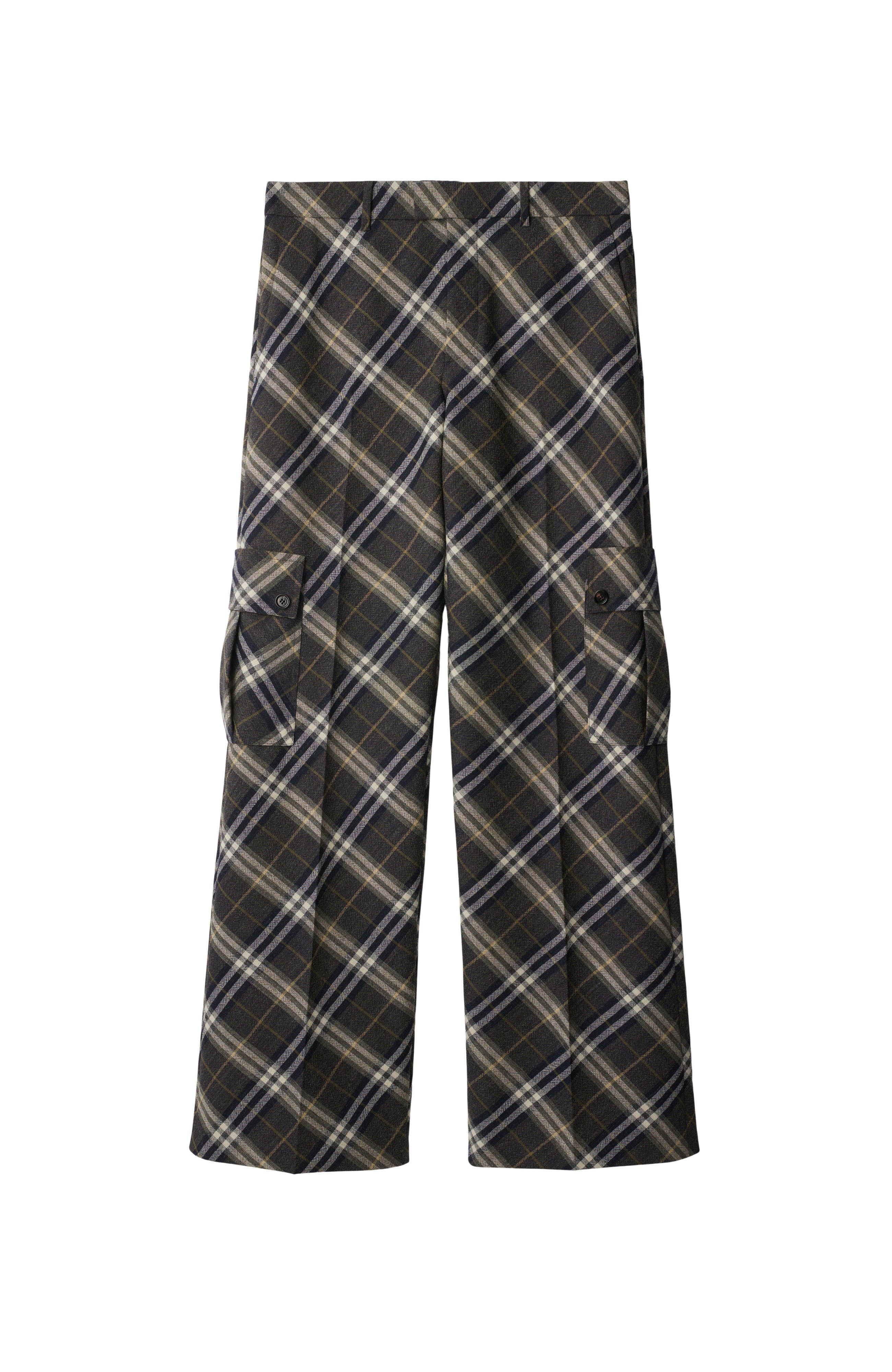 Burberry Check Wool Tailored Trousers In Indigo