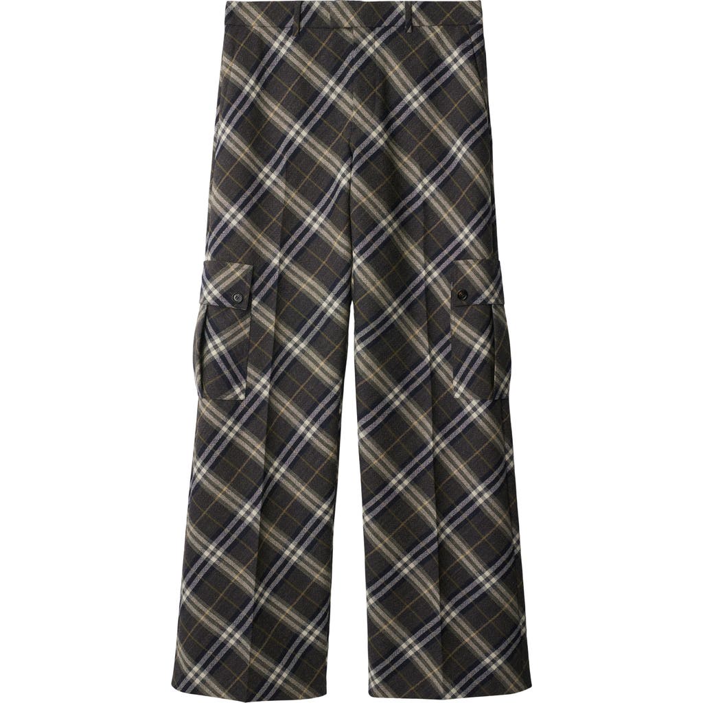 Burberry Check Wool Tailored Trousers In Indigo
