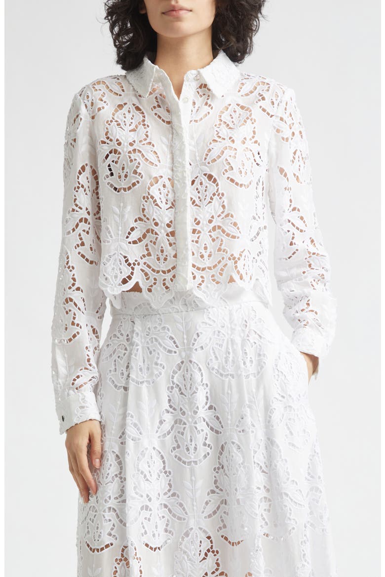Jilly Floral Embroidery Crop Shirt, Main, color, OPTIC