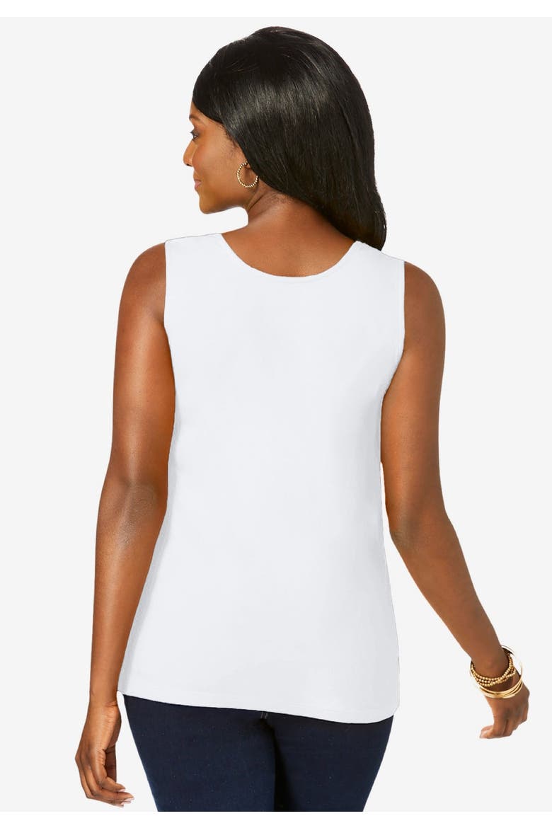 Stretch Cotton Horseshoe Neck Tank, Alternate, color, WHITE