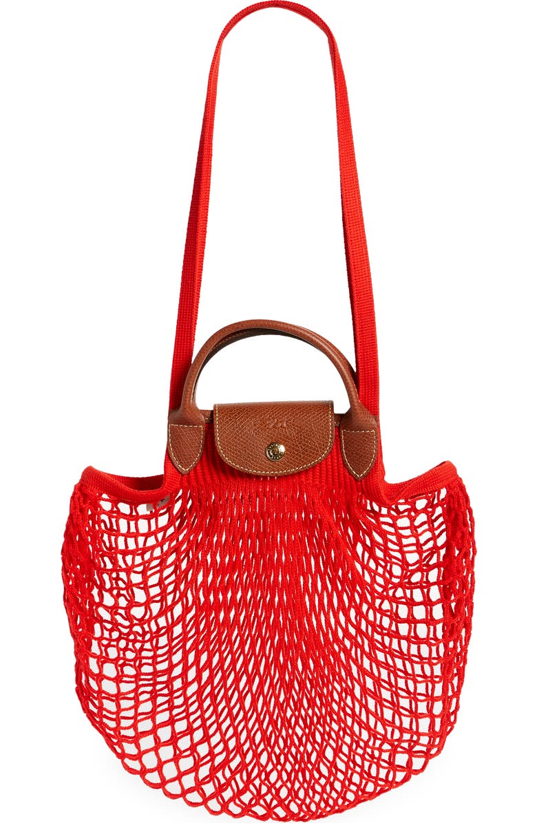 Longchamp Le Pliage Filet Knit Shoulder Bag, Main, color, Red