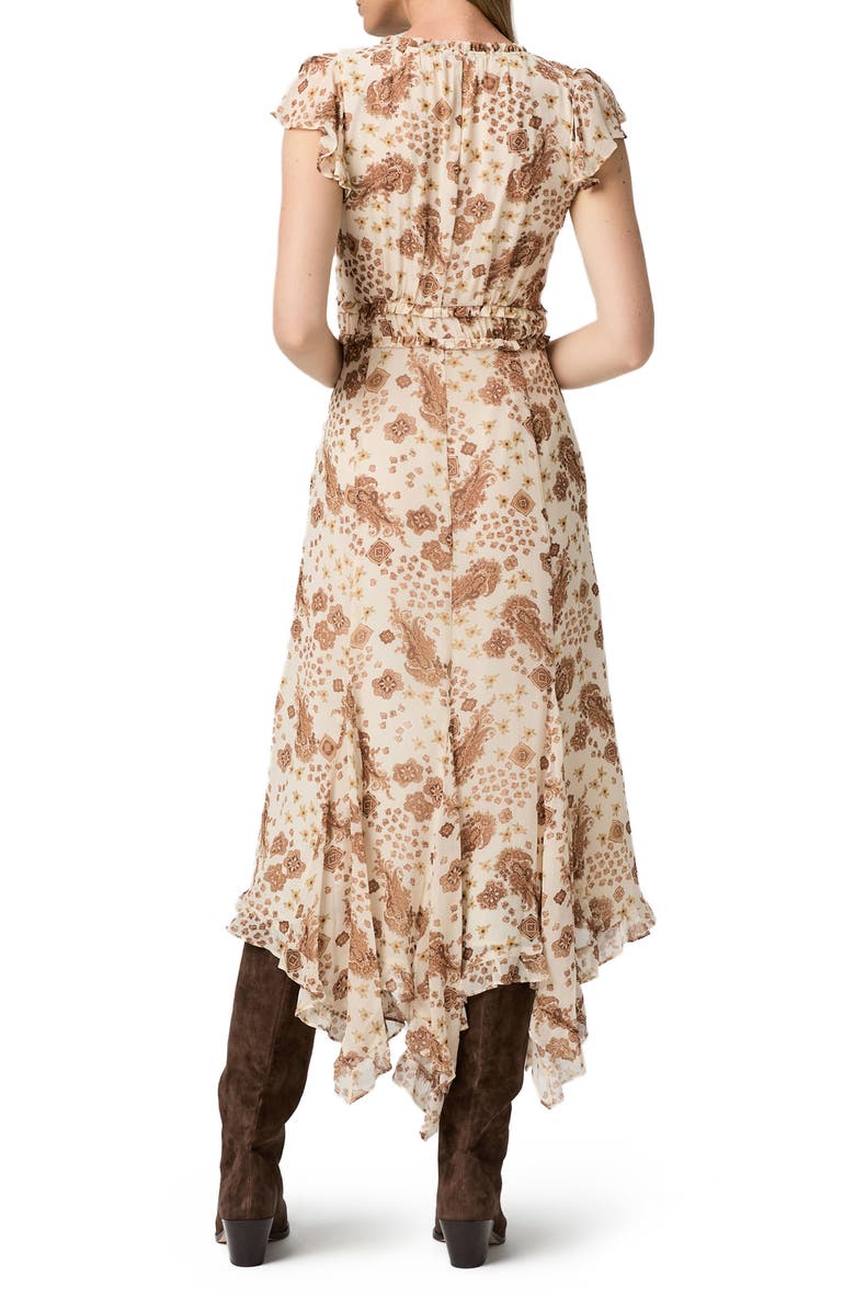 PAIGE Eleonora Ruffle Print Silk Midi Dress, Alternate, color, Ecru Multi