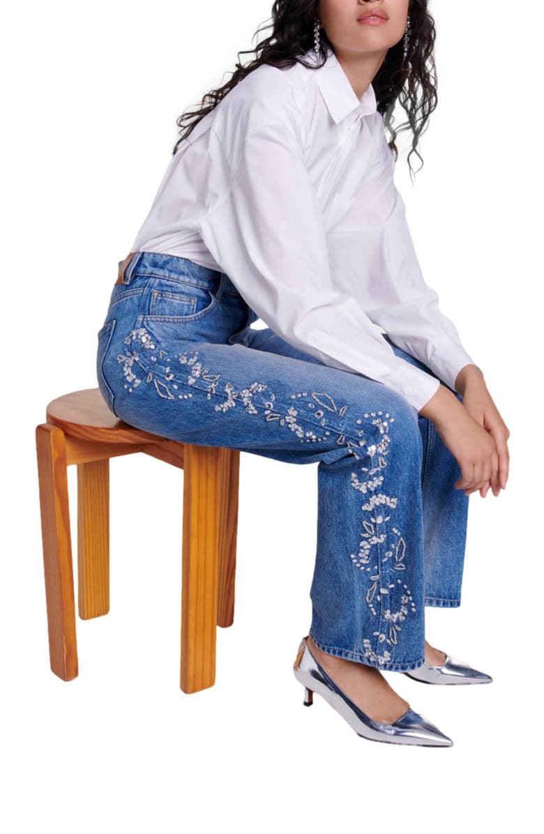 maje Embroidered jeans, Alternate, color, 