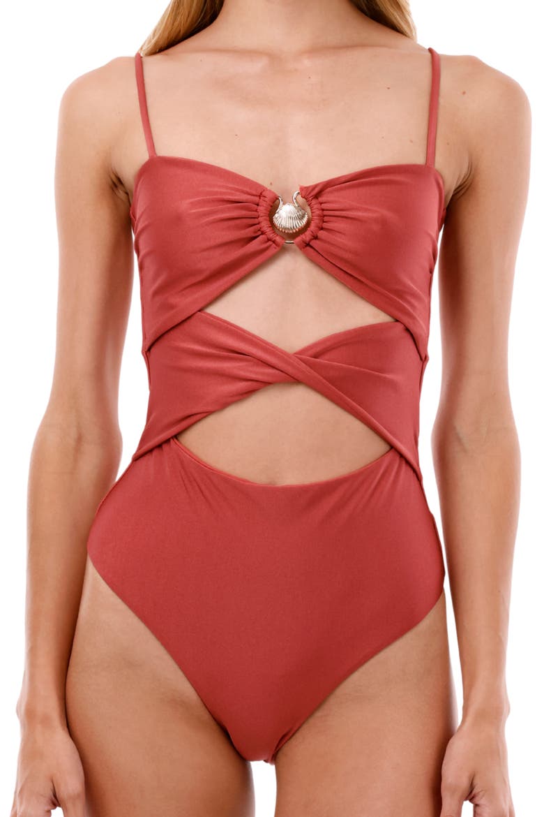 Fabed Rose Wavelet Twist Front Cutout One-Piece Swimsuit, Alternate, color, FABED ROSE