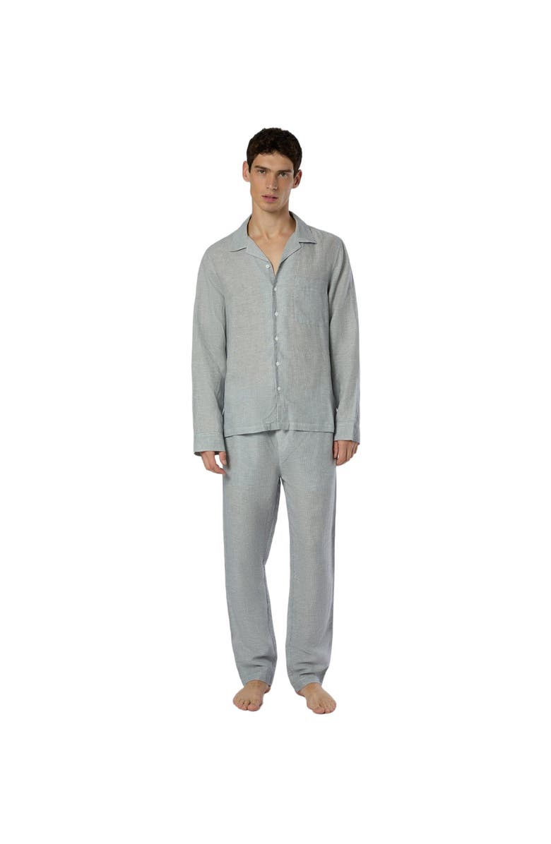 Onia Linen Home Long Sleeve Camp Shirt, Alternate, color, Deep Navy/White