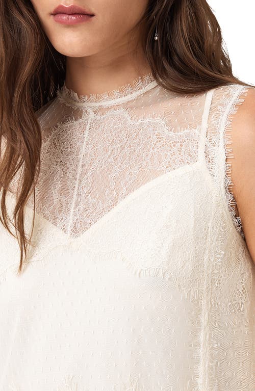 Allsaints Clara Sheer Lace Sleeveless Handkerchief Hem Dress In White